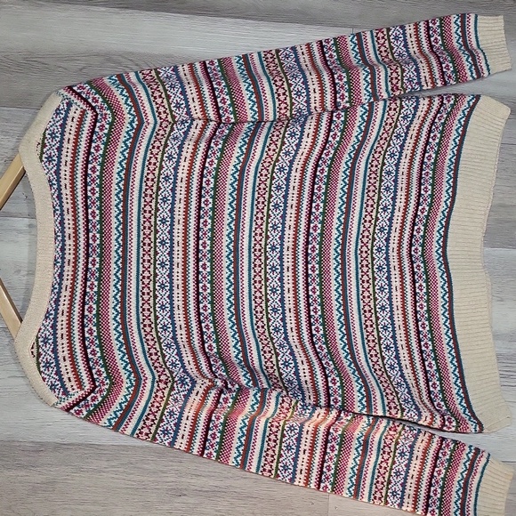 🛍Talbots Womens Large Colorful Fair Isle Striped Long‎ Sleeve Crew Neck Sweater - Picture 2 of 6